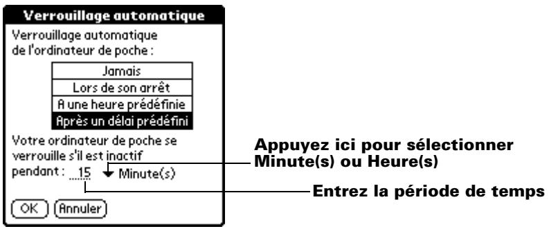 PALM m500 - Pour verrouiller votre ordinateur de poche après une période d'inactivité : - 1