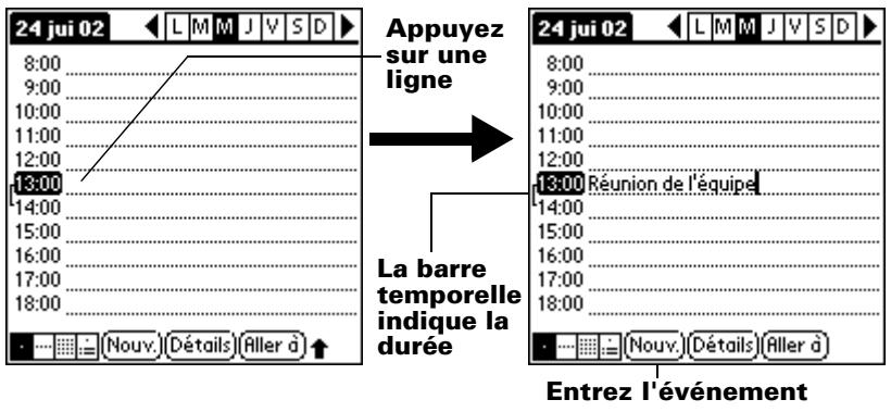 PALM m500 - Pour planifier un événement à la date du jour : - 1