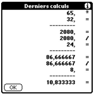 PALM m500 - Pour afficher les derniers calculs : - 1