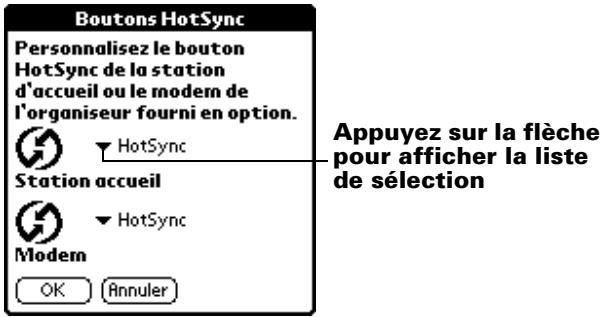 PALM m500 - Pour modifier les préférences des boutons hotSync : - 1