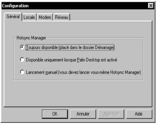 PALM m500 - Pour paramétrer les options hotSync sur un ordinateur windows : - 1