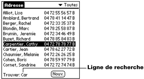 PALM m500 - Pour rechercher un enregistrement dans les adresses : - 1