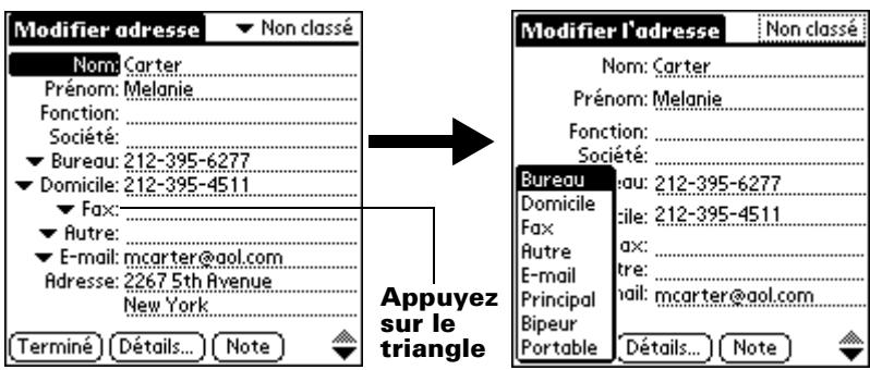 PALM m500 - Pour désigner un autre type de numéro de téléphone pour une entrée : - 1