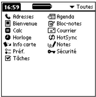 PALM m500 - Pour modifier l'affichage de l'écran applications : - 1