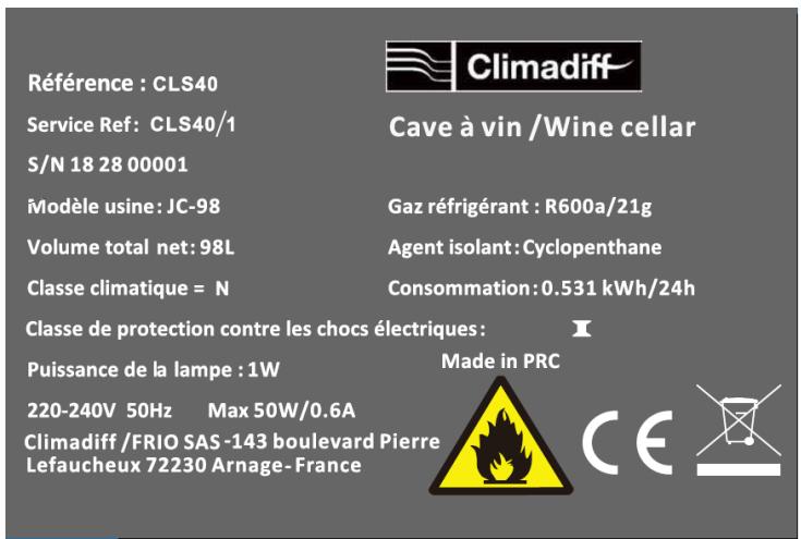 CLIMADIF CLS40 - PLAQUE SIGNALÉTIQUE - 1
