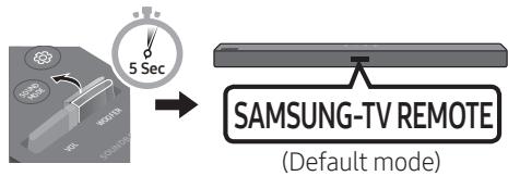 SAMSUNG HW-T550 - If you want to control the Soundbar with your TV's remote, push up and hold the WOOFER button for 5 seconds repeatedly until "ALL-TV REMOTE" appears in the display. Then, use your TV's menu to select external speakers. - 2