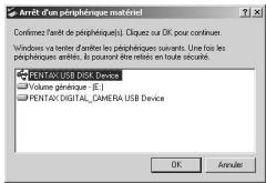 PENTAX Optios - Déconnexion de la liaison appareil/pc (windows 2000/me) - 3