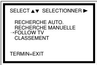 SELECT ▲▼ SELECTIONNER ▶ RECHERCHE AUTO. RECHERCHE MANUELLE →FOLLOW TV CLASSEMENT TERMIN=EXIT
