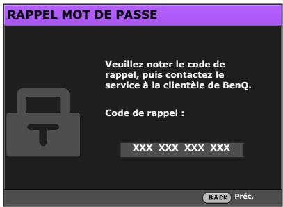 BENQ W1070+W - Procédure de rappel de mot de passe - 1