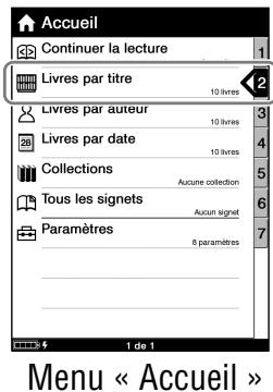 Accueil Continuer la lecture Livres par titre 10 livres Livres par auteur 10 livres Livres par date 10 livres Collections Aucune collection Tous les signets Aucun signet Paramètres 8 paramètres Menu « Accueil »