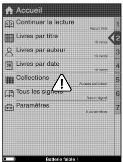 Accueil Continuer la lecture Livres par titre Livres par auteur Livres par date Collections Tous les signets Paramètres Autun livre 10 livres 10 livres 10 livres Autune collection Autun signal 8 paramètres Batterie faible!