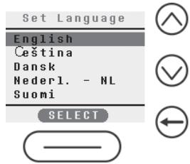 Set Language English Čeština Dansk Nederl. - NL Suomi SELECT