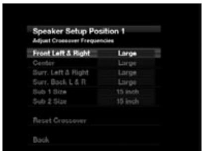 HARMAN KARDON AVR-660 - Menu Réglage des fréquences de séparation - 1