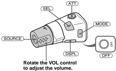 SOURCE SEL ATT MODE DSPL OFF Rotate the VOL control to adjust the volume.