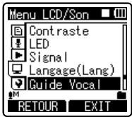 OLYMPUS DM 550 - Sélectionnez [Guide Vocal] dans le menu en [Menu LCD/son]. - 1