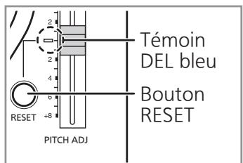 TECHNICS SL-1200M7L - Appuyez sur [RESET] pour allumer le témoin DEL bleu de contrôle de vitesse. - 1