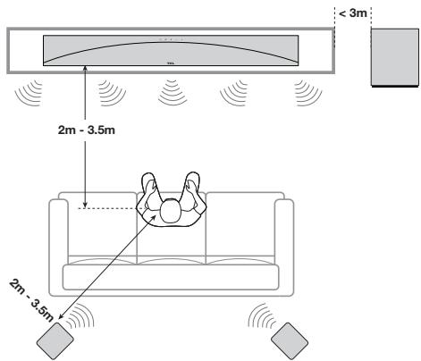 TCL Q85HE - Positionnez votre barre de son et votre caisson de basses / haut-parleur satellite - 1