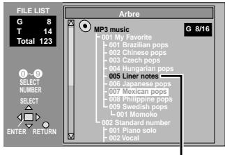 PANASONIC DVD LV 50 ARGENT - Utiliser la touche [▶] du curseur pendant qu'une plage est en surbrillance pour appeler l'affichage de la liste arborescente. - 1