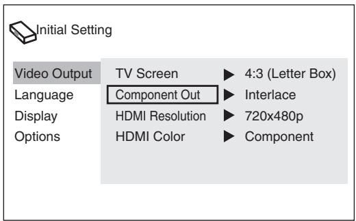 YAMAHA DVX700 - Sélection du type de sortie pour les prises component VIDEO OUTPUT - 1