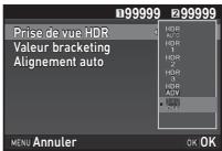 PENTAX K-1 II SILVER + GRIP K1EDITION LIMITE - Sélectionnez [prise de vue HDR] dans le menu 3 et appuyez sur. - 1
