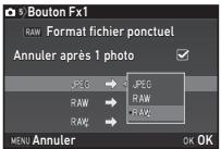 PENTAX K-1 II SILVER + GRIP K1EDITION LIMITE - Sélectionnez le format de fichier lorsque vous appuyez sur F1 ou F2. - 1