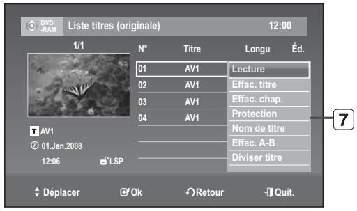 SAMSUNG DVD-VR 375 - Éléments de l'écran de la liste de titres - 2
