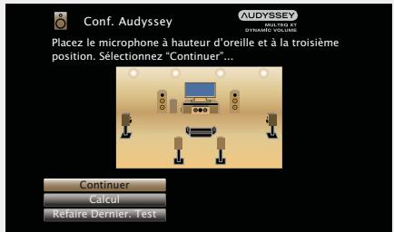 MARANTZ SR5007B - Dispossez le microphone de configuration à la position 2, sélectionner "continuer", puis appuyez sur ENTER. - 3