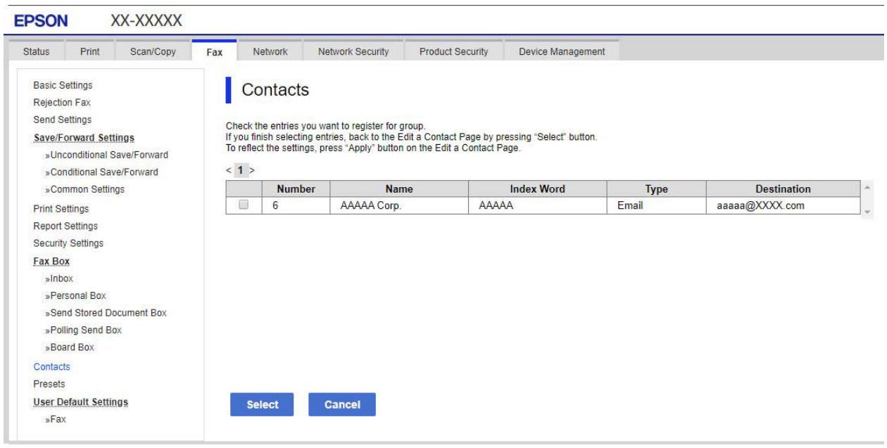 EPSON WF-3825 - Enregistrement des destinations en tant que groupe à l'aide de web config - 1