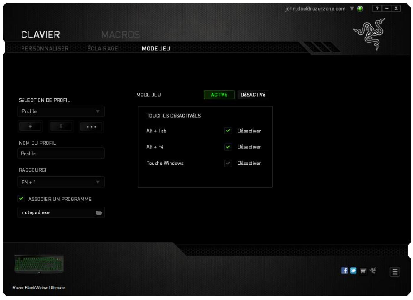 RAZER BLACKWINDOWULTIMATE - Onglet mode jeu - 1