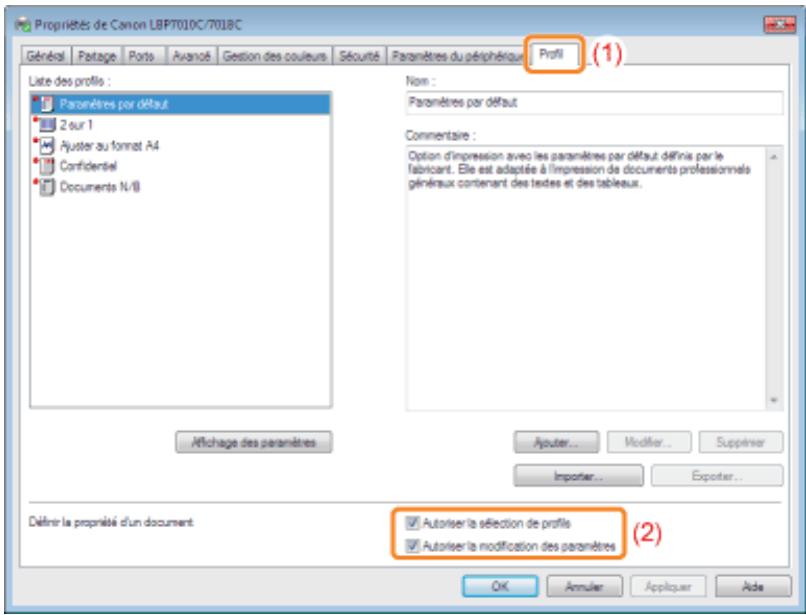 CANON LBP7018C - Impossible de sélectionner ou de modifier des profils - 2