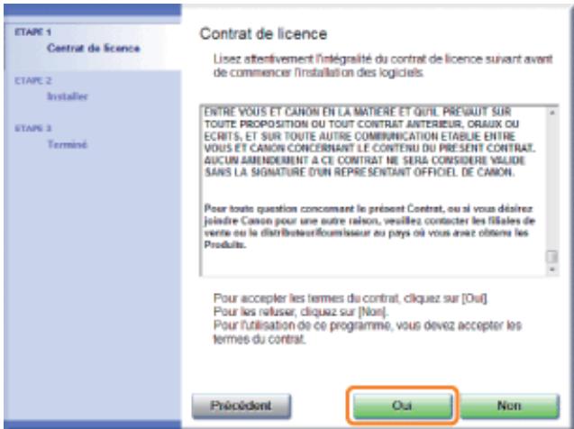 CANON LBP7018C - Lisez le contenu du contrat de licence, puis cliquez sur [oui]. - 1
