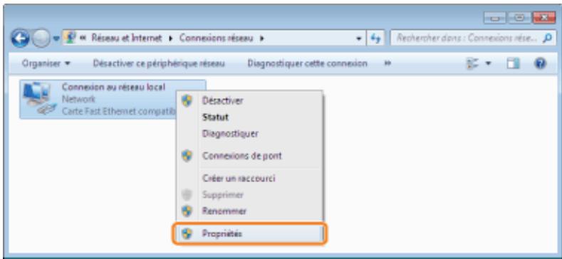 CANON LBP7018C - Ouvrez la boite de dialogue [propriétés de connexion au réseau local] - 1