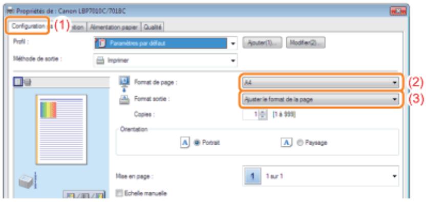 CANON LBP7018C - Définissez les options [format de page] et [format sortie]. - 1
