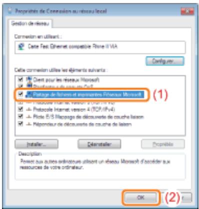 CANON LBP7018C - Vérifiez que la case [partage de fichiers et imprimantes réseau microsoft] est cochée. - 1