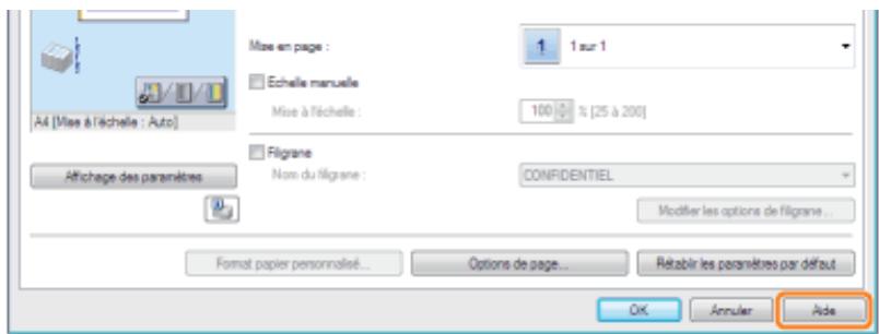 CANON LBP7018C - Affichage de l'aide à partir du pilote d'imprimante - 1