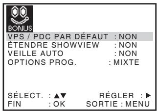 SONY SLV-SE640 - Modification des options de menu - 2