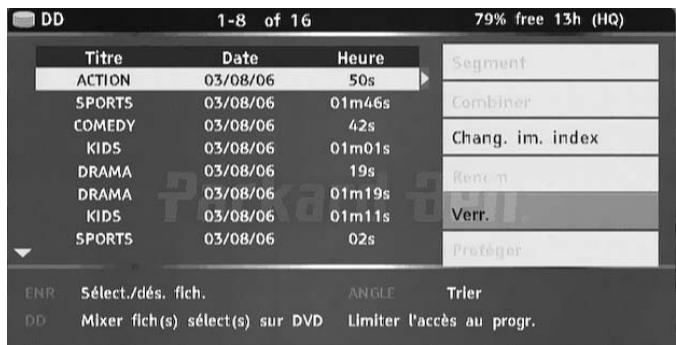 PACKARD BELL MULTIMEDIA REC 250 - Verrouillage d'un titre (pas d'affichage, d'édition, ni d'effacement possible) - 1