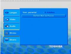 TOSHIBA SD 271 - Utilisation du menu de réglage niveau - 1
