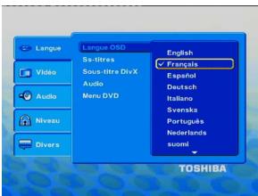 TOSHIBA SD 271 - Langue des menus à l'écran - 1