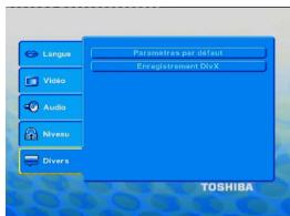 TOSHIBA SD 271 - Utilisation du menu de réglage divers - 1