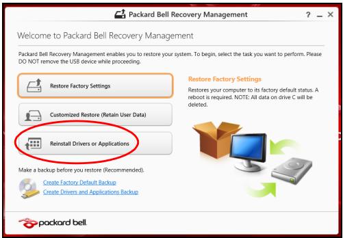 PACKARD BELL iMEDIA S J14G5GU05 - Réinstaller les pilotes et les applications - 1