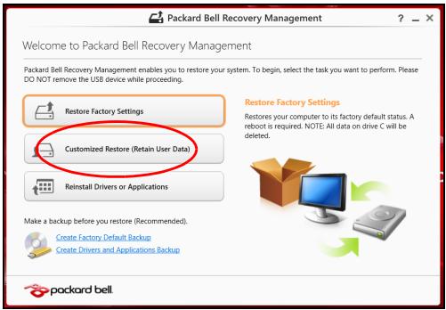 PACKARD BELL iMEDIA S J14G5GU05 - Restauration personnalisée avec packard bell recovery management - 1