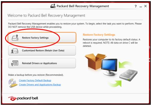PACKARD BELL iMEDIA S J14G5GU05 - Restaurer les paramètres d'usine avec packard bell recovery management - 1