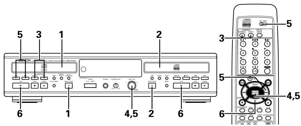 DENON CDR-W1500 - Sélection des pistes à copier pendant la lecture des introductions du CD et copie des pistes sélectionnées - 1
