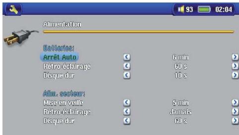 ARCHOS AV700 40 GO CANALSAT - Paramètres d'alimentation - 2