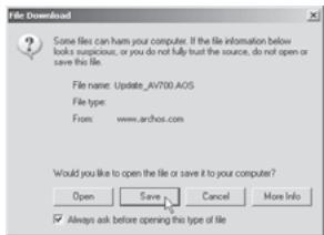 ARCHOS AV700 40 GO CANALSAT - Télécharger le fichier update_av 700. AOS - 1