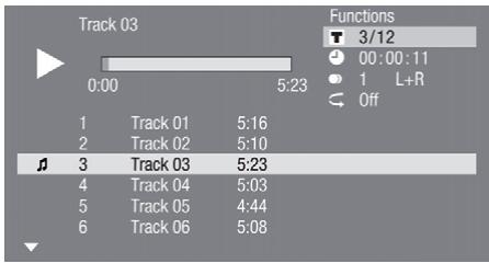 ONKYO BD-SP309 - Appuyez sur d (bleu) (fonctions) pendant l'affichage de l'écran CD. - 1