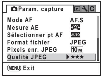 PENTAX K200D+KC+OBJ+DBG3+FT - Sélection et réglage d'un élément de menu - 1