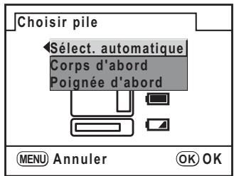 PENTAX K200D+KC+OBJ+DBG3+FT - Utilisez le bouton de navigation ( ) pour sélectionner [sélect. automatique], [corps d'abord] ou [poignée d'abord]. - 1