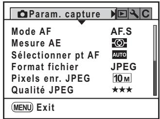 PENTAX K200D+KC+OBJ+DBG3+FT - Pressez le bouton MENU en mode capture. - 2